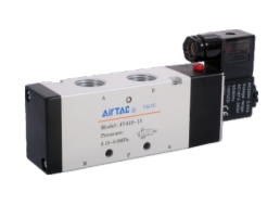 AIRTAC CONTROL VALVE, 4V4 SERIES, SINGLE SOLENOID&lt;BR&gt;4 WAY 2 POSITION  220VAC, 1/2&quot;NPT, HARDWIRED